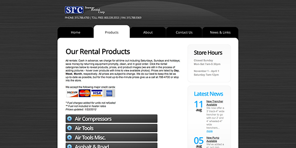 Products page with accordian style products list