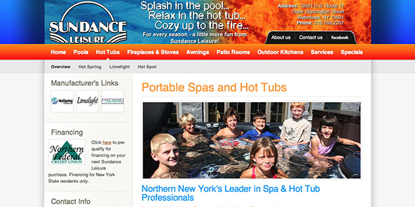 Spa/HotTub page with submenu broken down by Overview & brands